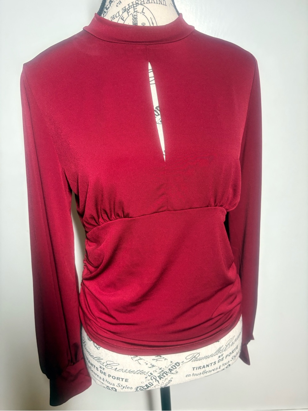 Love Tree Burgundy Mock Neck Long Sleeve Keyhole Top